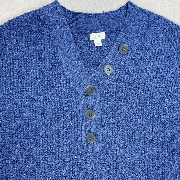 a.n.a - A New Approach | Blue Y-Neck Long Sleeve Pullover Sweater | Small - Picture 6 of 11